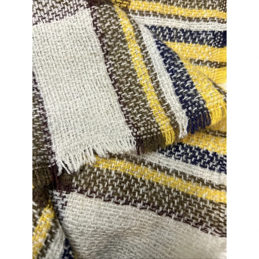 Cozy Fall Infinity Blanket Scarf W/Fringe Mustard Yellow Olive Green Burnt Orang